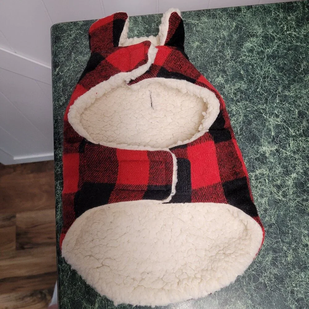 Woof Red and Black Checkered Cozy Doggie Jacket Size Small